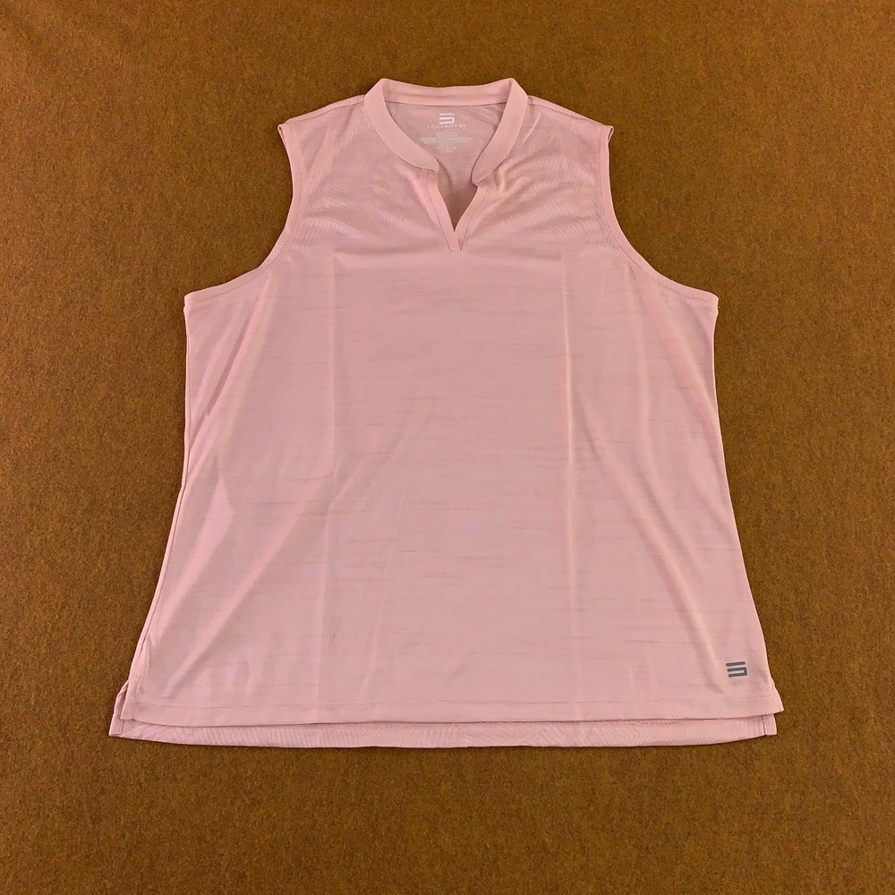 Three Sixty Six Womens Size XXL Pink Sleeveless Textured Golf Polo Shirt New